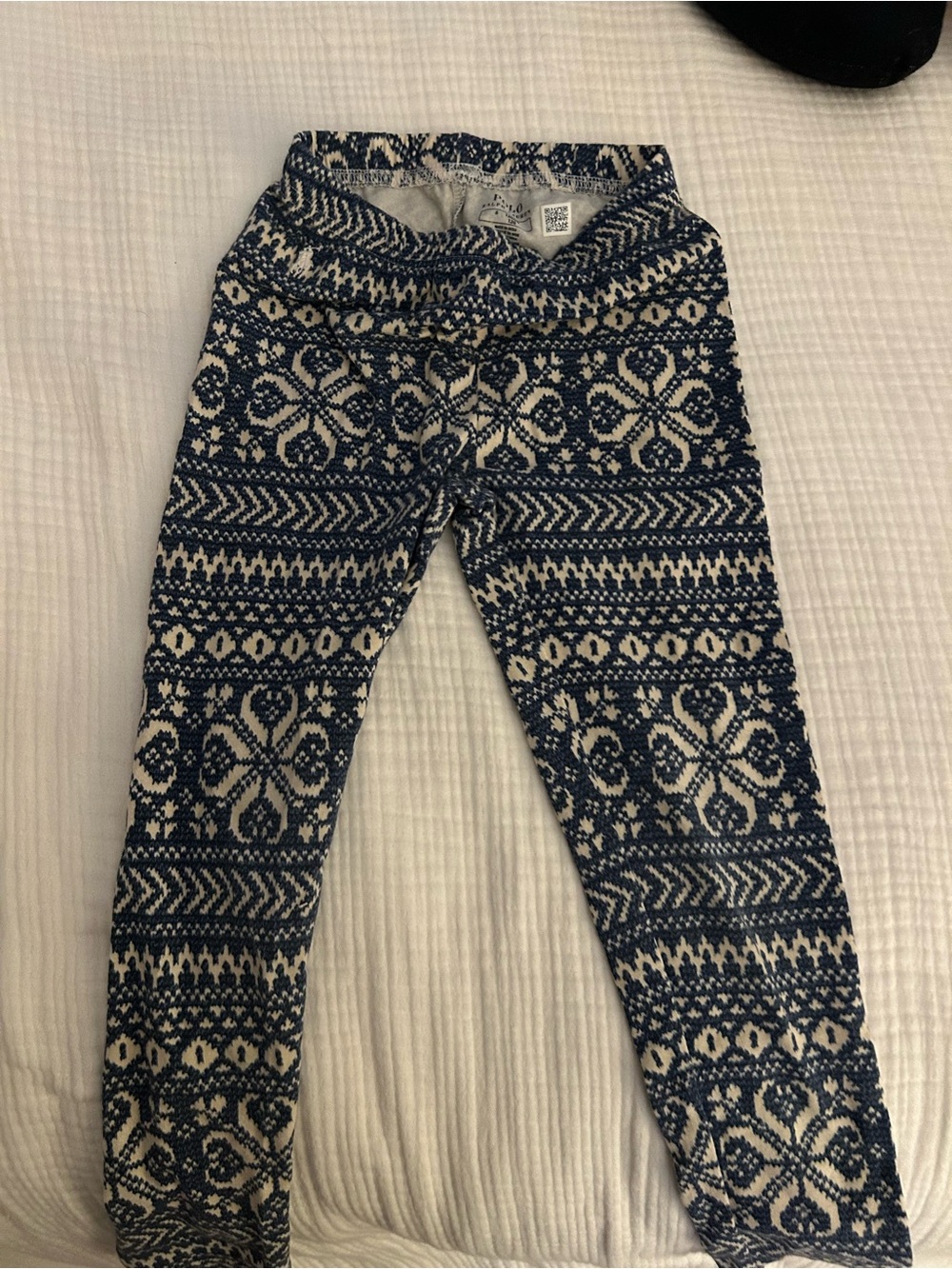 Girls Ralph Lauren Polo Navy and Cream Patterned Knit Leggings